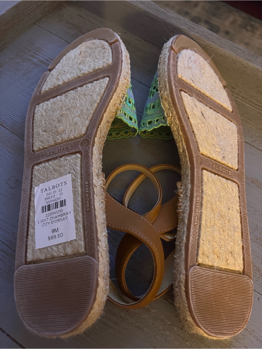 Talbots Espadrille Slingback Flats with Green Embroidered Toe - Picture 6 of 6